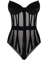 Monot - Body corsetto in tulle nero trasparente - Lyst