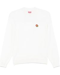 KENZO - Truien & Vesten ,Wit ,Katoen Amandelbeige Logo Patch Crew Neck - Lyst