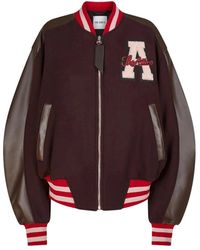 The Attico - Roodbruin Leren Mouw Wol Jas - Lyst