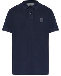 Stone Island - Tops ,Blauw ,Katoen Polo Shirt Met Logo Patch - Lyst