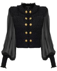 Balmain - Truien & Vesten ,Zwart ,Katoen Cardigan Van Gecombineerde Materialen - Lyst