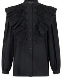 Alberta Ferretti - Overhemden ,Zwart ,Katoen Zwart Shirt Met Details - Lyst