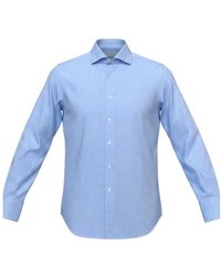Xacus - Overhemden ,Blauw ,Katoen Herenhemd Van Katoen-Linnenmix - Lyst