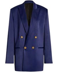 Alberta Ferretti - Jassen ,Blauw ,Satijn Glanzende Satijnen Double-Breasted Jas - Lyst