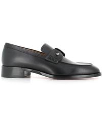 Christian Louboutin - Schwarzer ledermokassin mit silberner nadel - Lyst