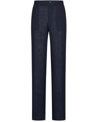 Dolce & Gabbana - Pantaloni in lino blu a gamba larga - Lyst