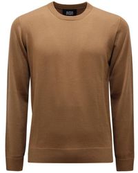 Alpha Studio - Truien & Vesten ,Bruin ,Wol Merinos Wol Trui Slim Basic - Lyst