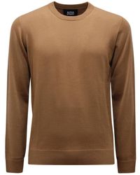 Alpha Studio - Truien & Vesten ,Bruin ,Wol Merinos Wol Trui Slim Basic - Lyst