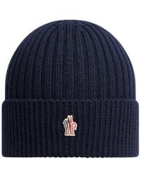 Moncler - Accessoires ,Blauw ,Wol Geribbelde Wollen Muts - Lyst