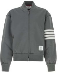 Thom Browne - Jassen ,Grijs ,Leer 3M Reflective 4-Bar Tech Bomber - Lyst