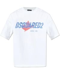DSquared² - Tops ,Wit ,Katoen T-Shirt Met Gedrukt Logo - Lyst