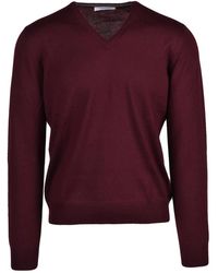 Gran Sasso - Truien & Vesten ,Rood ,Wol V-Hals Trui - Lyst