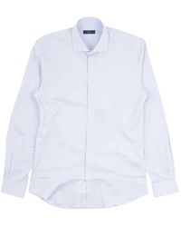 Fay - Overhemden ,Blauw ,Katoen Stretch Poplin Overhemd Met Italiaanse Kraag - Lyst