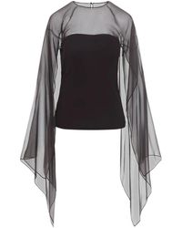Alberta Ferretti - Overhemden ,Zwart ,Chiffon Ronde Hals Viscose Top - Lyst
