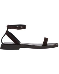 ESTRO - Schoenen ,Bruin ,Leer Velours Platte Sandalen Met Dunne Bandjes - Lyst
