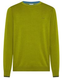Sun 68 - Truien & Vesten ,Groen ,Katoen Round Neck Double Rib Sweater - Lyst