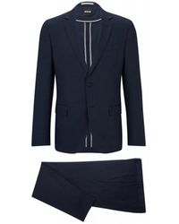 BOSS - Kostuums ,Blauw ,Katoen Slim-Fit Pak Met Microdessin - Lyst