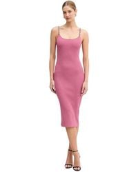 Michael Kors - Kleedjes ,Roze ,Polyester Midi-Jurk Met Kettingbandjes En Ribbelstructuur - Lyst
