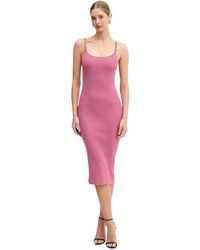 Michael Kors - Kleedjes ,Roze ,Polyester Midi-Jurk Met Kettingbandjes En Ribbelstructuur - Lyst