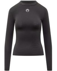 Marine Serre - Moon Logo Strass Jersey Ls Highneck Top - Lyst
