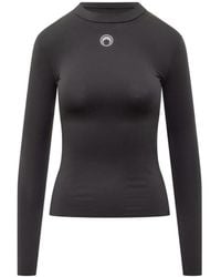 Marine Serre - Moon Logo Strass Jersey Langarm-Highneck-Top - Lyst