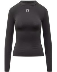 Marine Serre - Moon Logo Strass Jersey Ls Highneck Top - Lyst