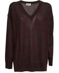 P.A.R.O.S.H. - P.A.R.O..H. ,Truien & Vesten ,Bruin ,Maglia Scollo A V Lange Mouw Met Geribbelde Manchetten Oversized Pasvorm - Lyst