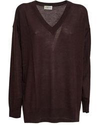P.A.R.O.S.H. - P.A.R.O..H. ,Truien & Vesten ,Bruin ,Maglia Scollo A V Lange Mouw Met Geribbelde Manchetten Oversized Pasvorm - Lyst