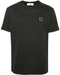 Stone Island - Tops ,Bruin ,Katoen T-Shirt Met Ronde Hals En Korte Mouwen Met Logo - Lyst