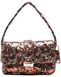 La Milanesa - Braune Pailletten Tweed Handtasche Mit Schnalle - Lyst