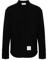 Thom Browne - Overhemden ,Blauw ,Katoen Blauw Visgraat Logo Patch Overhemd - Lyst