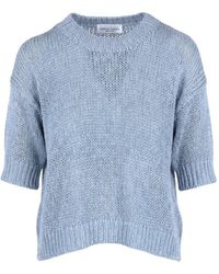 Roberto Collina - Truien & Vesten ,Blauw ,Katoen Rondgebreide Trui - Lyst