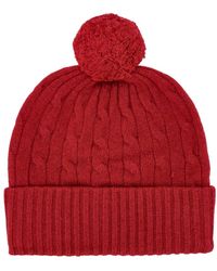 Ralph Lauren - Cuffia cable knit rossa con pom-pom - Lyst