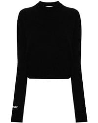 Sportmax - Truien & Vesten ,Zwart ,Wol Zwarte Gebreide Trui Met Logo - Lyst