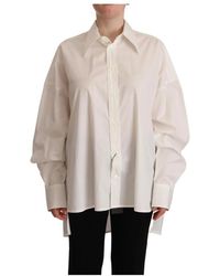 Dolce & Gabbana - White cotton button up collared long sleeve top - Lyst