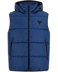 Guess - Gilet trapuntato senza maniche con cappuccio - blu - Lyst