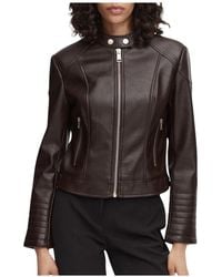 Guess - Jassen ,Bruin ,Leer Marlene Caribou Pu Moto Jacket - Lyst
