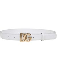 Dolce & Gabbana - Cintura in pelle di vitello bianca con logo dg incrociato - Lyst