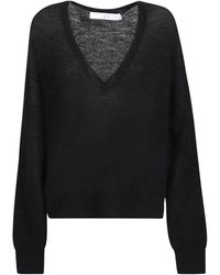 IRO - Zwarte V-Hals Alpaca Wol Trui - Lyst