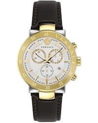 Versace - Accessoires ,Geel ,Urban Mystique Chronograaf Leren Horloge - Lyst