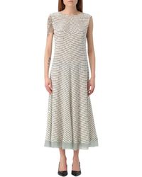Fendi - Kleedjes ,Wit ,Polyester Jurk Met Uitlopende Rok En Ruitpatroon - Lyst