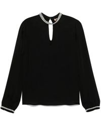 Twinset - Overhemden ,Zwart ,Zwarte Blouse Met Kraalversiering - Lyst