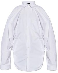 Balenciaga - Overhemden ,Wit ,Katoen Oversized Shirt Met Zak - Lyst