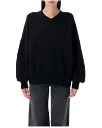KHAITE - Zwarte Gebreide V-Hals Trui Aw25 - Lyst