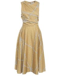 Elisabetta Franchi - Midi-Kleid Mit Print Und Plissiertem Rock - Lyst