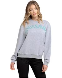 Trussardi - Hoodies & Sweatvesten ,Grijs ,Katoen Maxi Lettering Grijze Katoenen Trui - Lyst