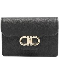 Ferragamo - Zwarte Leren Portemonnee Met Logo Plaque - Lyst