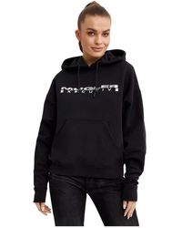 Mugler - Hoodies & Sweatvesten ,Zwart ,Katoen Zwarte Hoodie Met Zilveren Logo - Lyst