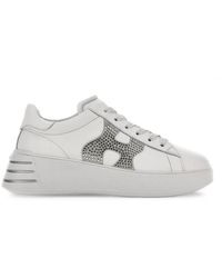 Hogan - Sneakers in pelle bianca con lato h decorato da rhinestones - Lyst