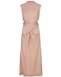 Jil Sander - Rosa Woll Midi Kleid Mit Cross-Over Detail - Lyst